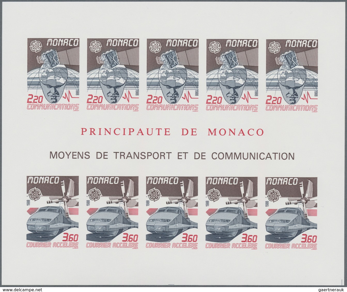 Monaco: 1988, Cept Souvenir Sheet IMPERFORATE, Lot Of 50 Pieces Mint Never Hinged. Maury 1659A Nd (5 - Oblitérés