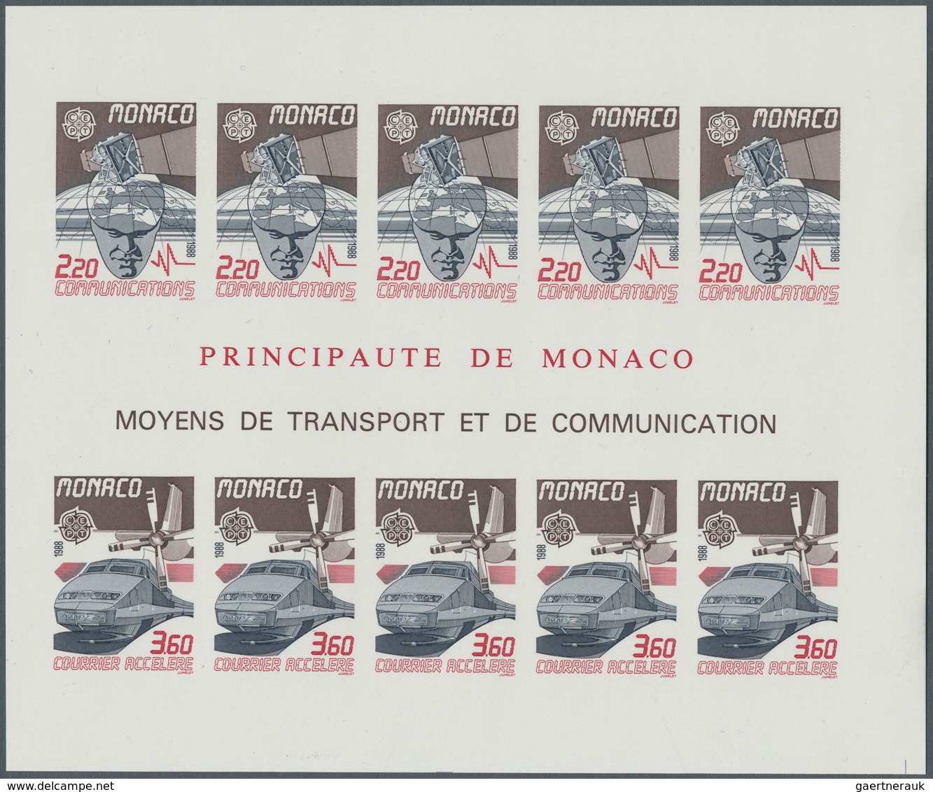 Monaco: 1988, Europa-Cept, Souvenir Sheet IMPERFORATE, 100 Pieces Unmounted Mint. Maury 1659A Nd (10 - Oblitérés