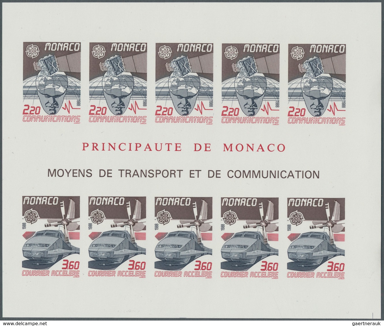 Monaco: 1988, Europa-Cept, Souvenir Sheet IMPERFORATE, 100 Pieces Unmounted Mint. Maury 1659A Nd (10 - Used Stamps