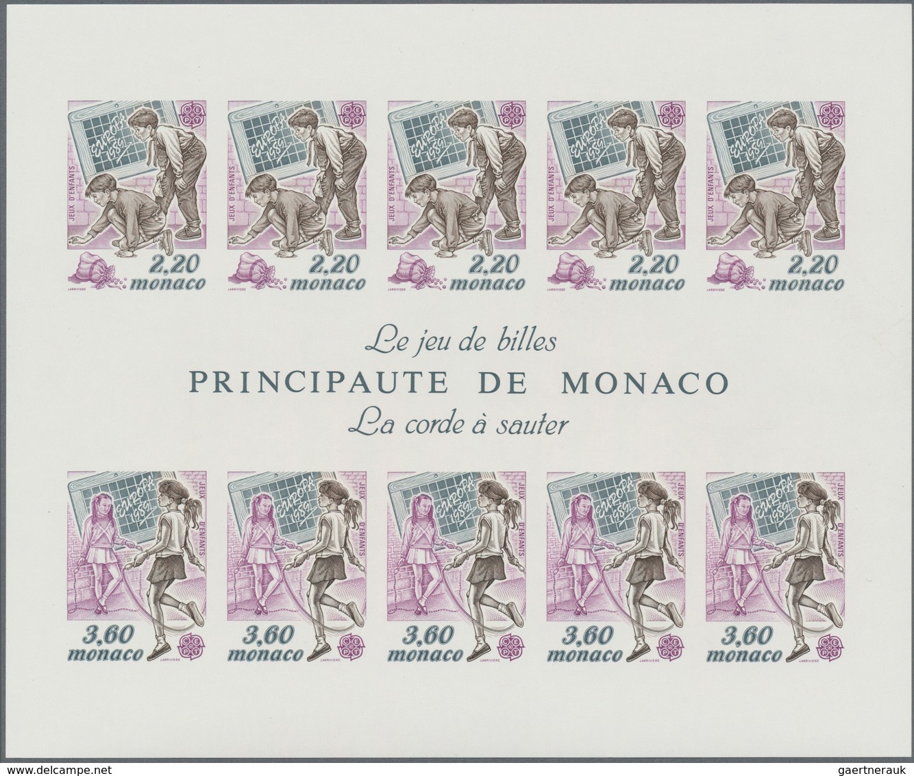 Monaco: 1989, Cept Souvenir Sheet IMPERFORATE, Lot Of 47 Pieces Mint Never Hinged. Maury 1721A Nd (4 - Usados