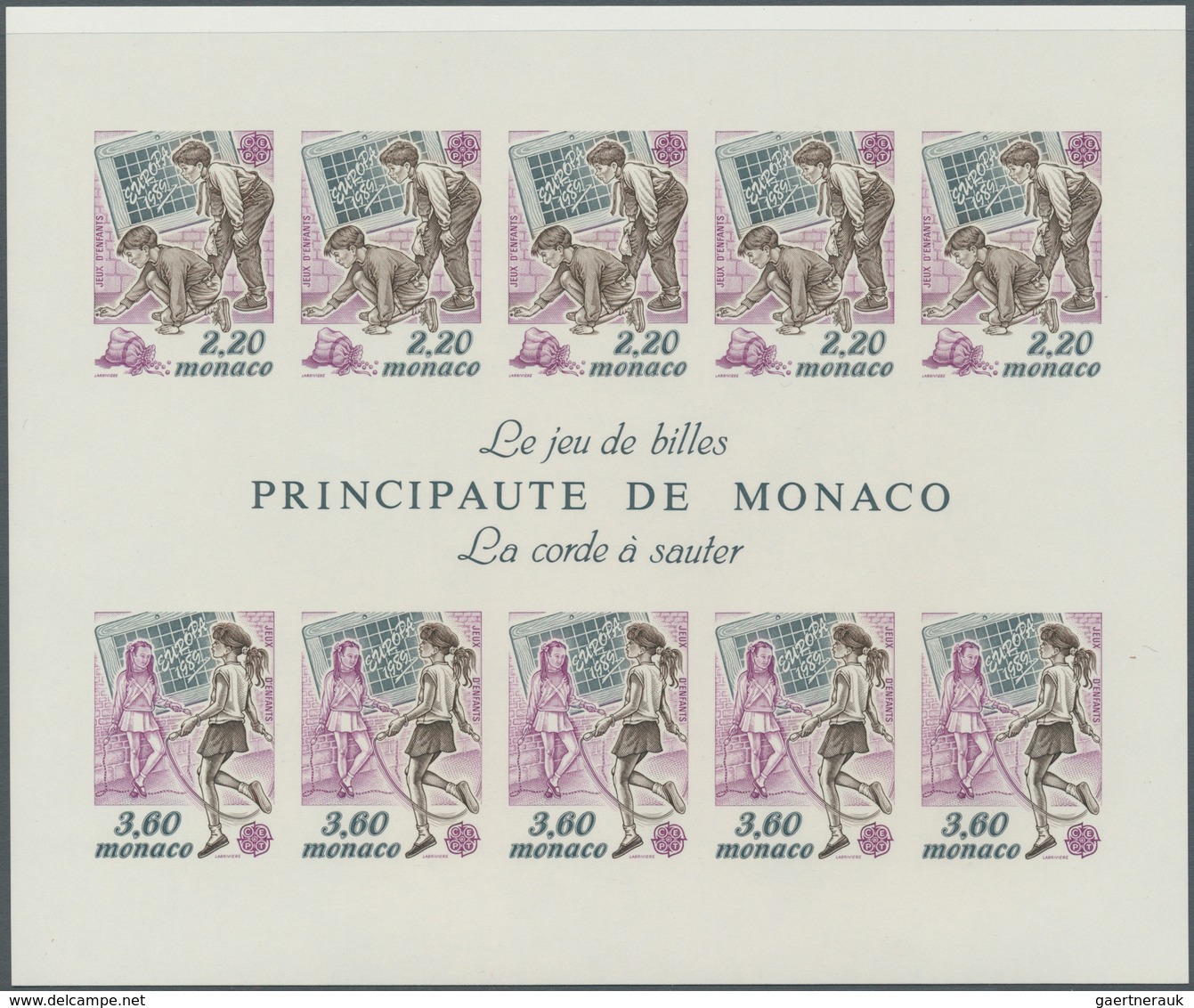 Monaco: 1989, Europa-Cept, Souvenir Sheet IMPERFORATE, 100 Pieces Unmounted Mint. Maury 1721A Nd (10 - Oblitérés