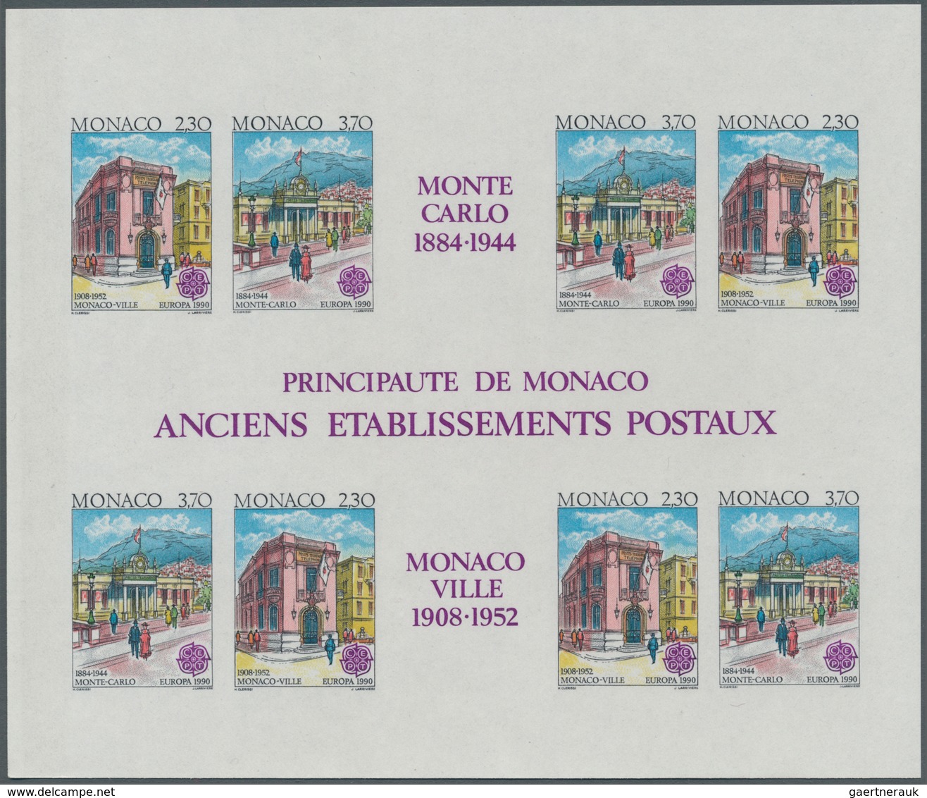 Monaco: 1990, Europa-Cept, Souvenir Sheet IMPERFORATE, 100 Pieces Unmounted Mint. Maury 1759A Nd (10 - Oblitérés