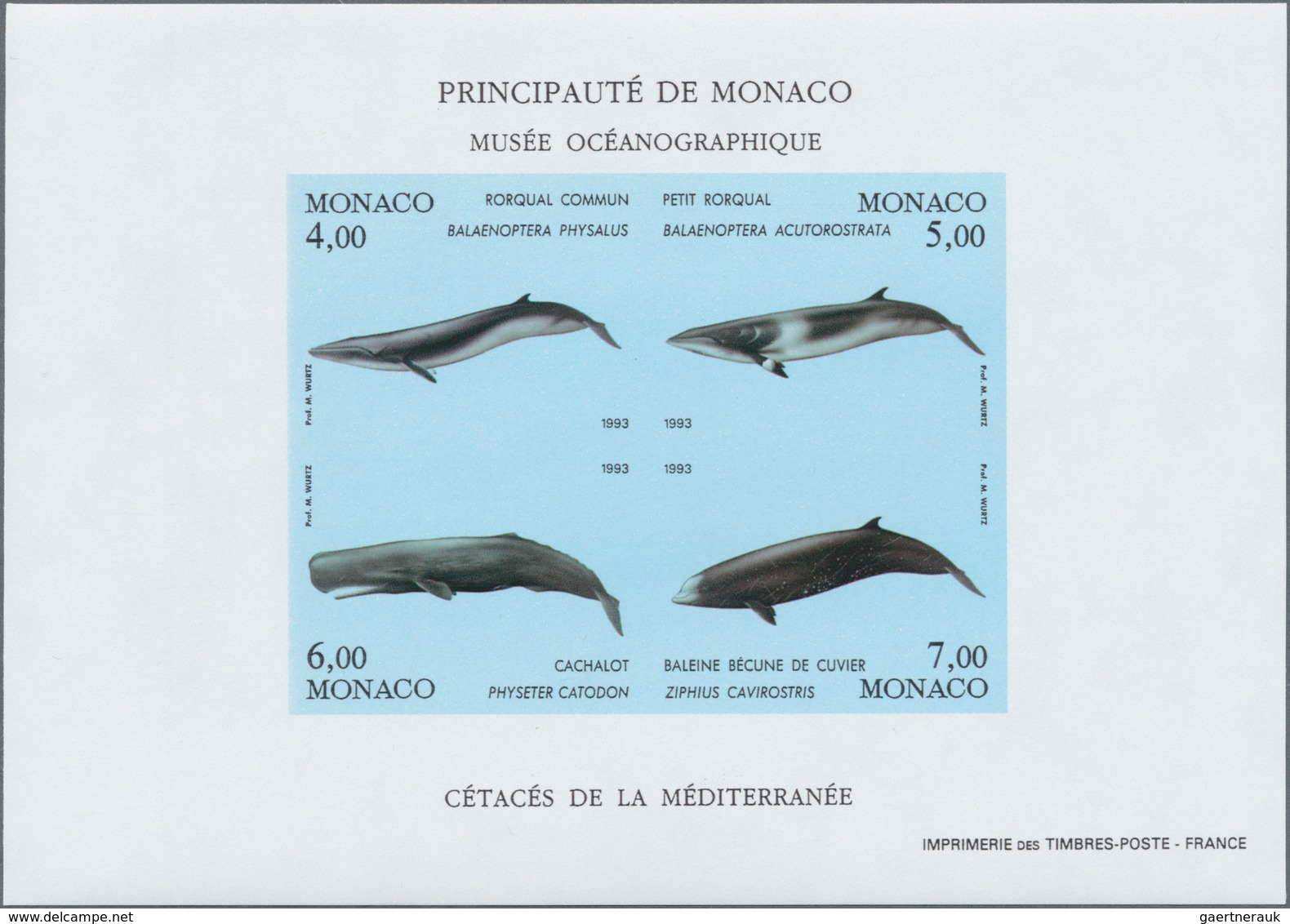 Monaco: 1993, Environmental Protection (Whales), Souvenir Sheet IMPERFORATE, Ten Copies Unmounted Mi - Oblitérés