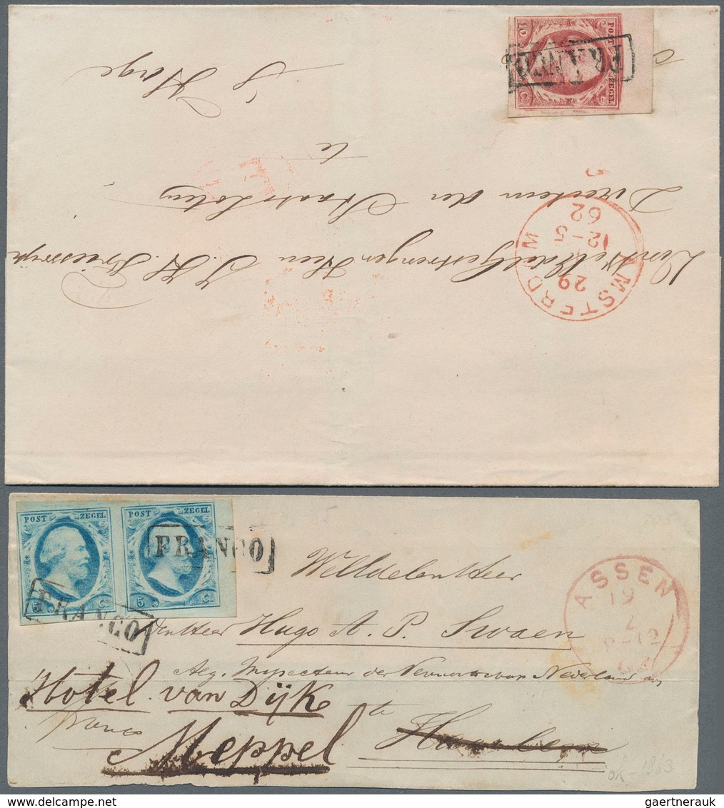 Niederlande: 1860/1864, Lof Of Eleven Lettersheets/large Fragments Bearing Frankings Of 1st Issue 5c - Andere & Zonder Classificatie