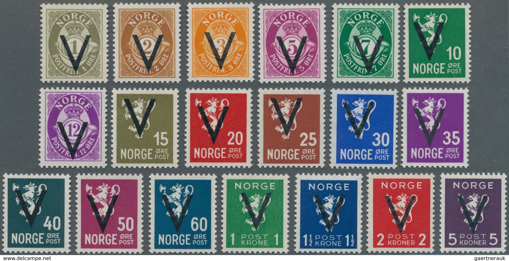 Norwegen: 1941, Definitives With Opt. 'V' (Victory Issue) Without Watermark In An Investment Lot Wit - Briefe U. Dokumente