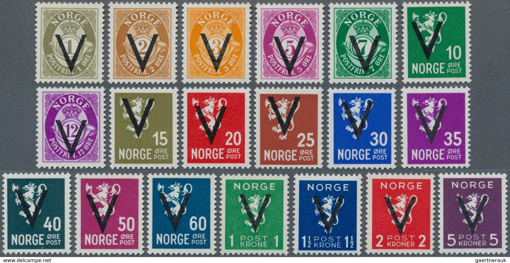 Norwegen: 1941, Definitives With Opt. 'V' (Victory Issue) Without Watermark In A Lot With 70 Complet - Brieven En Documenten