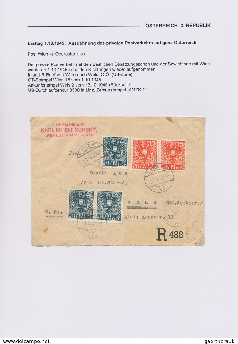 Österreich: 1945/1946, CHRONOLOGIE der NACHKRIEGSPOST, sehr gehaltvolle Spezialsammlung mit ca.40 Be