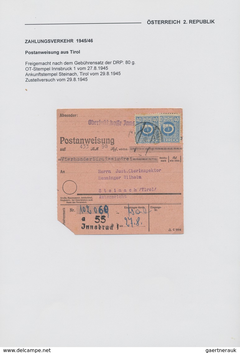 Österreich: 1945/1948, POSTANWEISUNGEN, Hochwertige Partie Mit 17 Postanweisungen, Alle Mit Frankatu - Colecciones