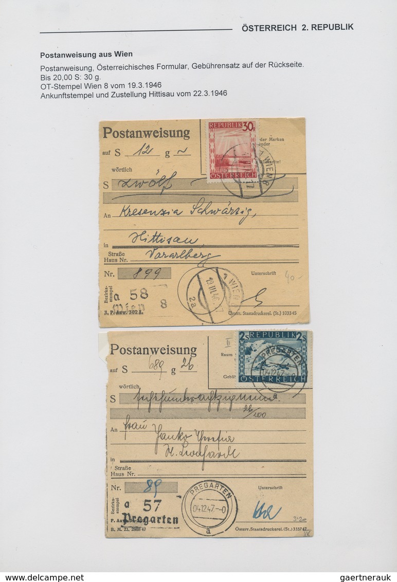 Österreich: 1945/1948, POSTANWEISUNGEN, Hochwertige Partie Mit 17 Postanweisungen, Alle Mit Frankatu - Sammlungen