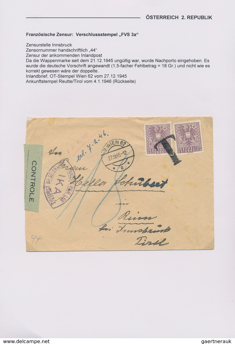 Österreich: 1945/1949, FRANZÖSISCHE ZENSUR IN ÖSTERREICH, Gehaltvolle Spezialsammlung Mit 48 Belegen - Sammlungen