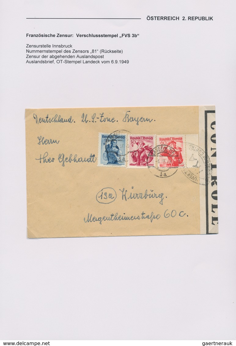 Österreich: 1945/1949, FRANZÖSISCHE ZENSUR IN ÖSTERREICH, Gehaltvolle Spezialsammlung Mit 48 Belegen - Sammlungen