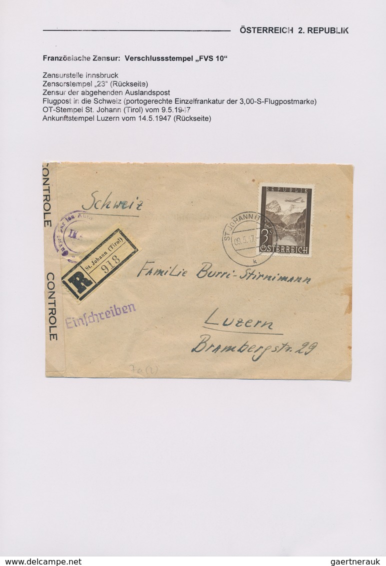 Österreich: 1945/1949, FRANZÖSISCHE ZENSUR IN ÖSTERREICH, gehaltvolle Spezialsammlung mit 48 Belegen