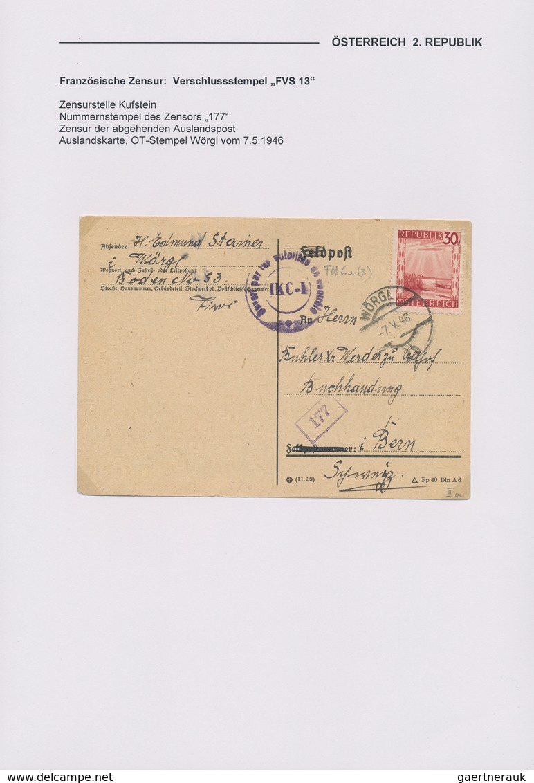 Österreich: 1945/1949, FRANZÖSISCHE ZENSUR IN ÖSTERREICH, gehaltvolle Spezialsammlung mit 48 Belegen