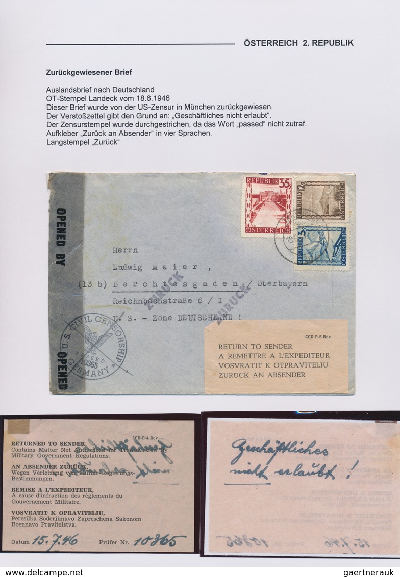 Österreich: 1945/1951, ZENSUR-BEANSTANDUNGEN, Hochwertige Spezialsammlung Der Zensur-Beanstandungen - Collections