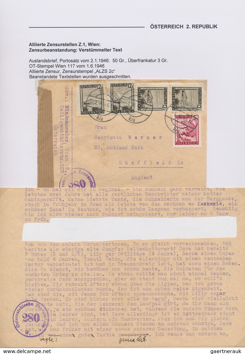 Österreich: 1945/1951, ZENSUR-BEANSTANDUNGEN, hochwertige Spezialsammlung der Zensur-Beanstandungen