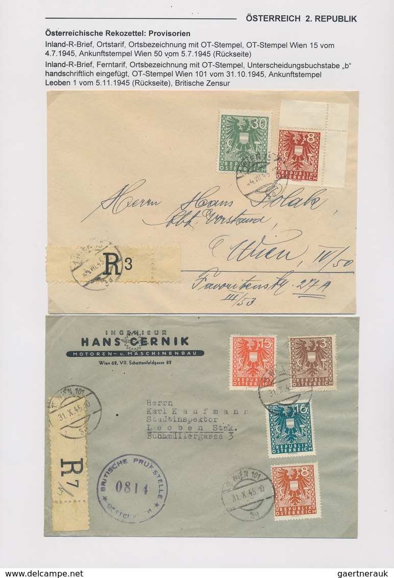 Österreich: 1945/1952, REKOZETTEL, Sammlung Mit 38 Einschreibebriefen Mit Frankaturen Aus Den Versch - Sammlungen