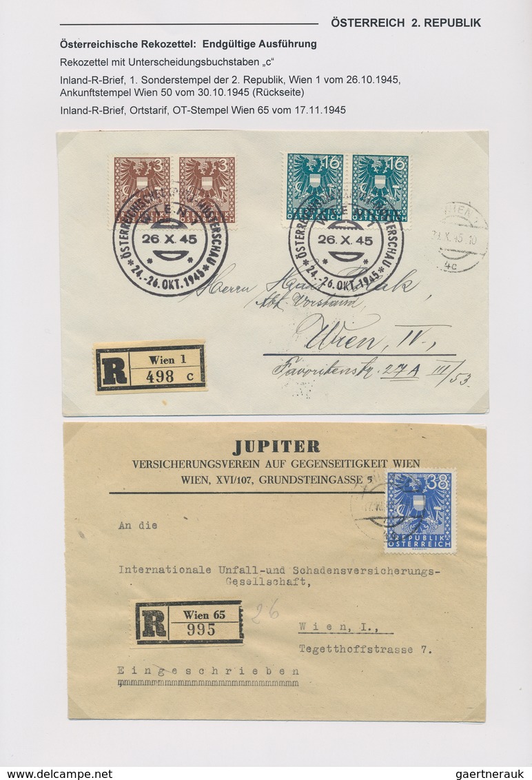 Österreich: 1945/1952, REKOZETTEL, Sammlung Mit 38 Einschreibebriefen Mit Frankaturen Aus Den Versch - Sammlungen