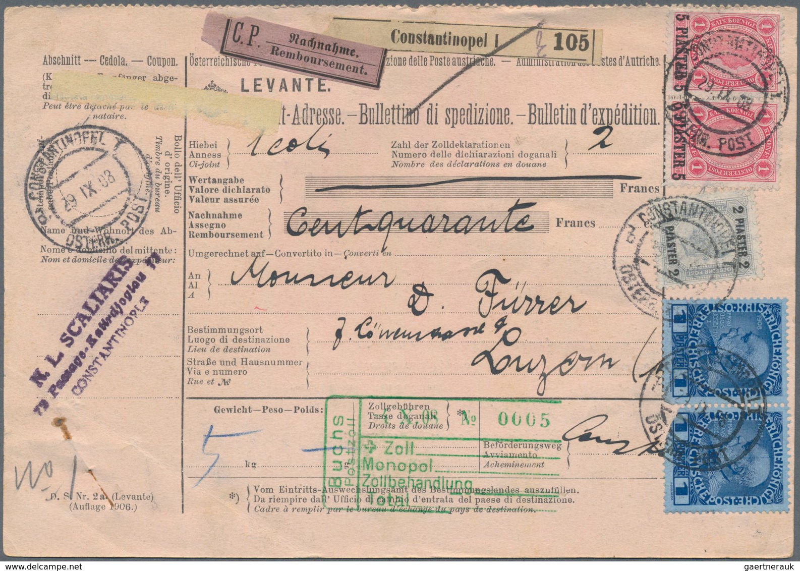 Österreichische Post In Der Levante: 1905/1908, Hochwertiges Konvolut Mit 23 Nachnahme-Paketkarten V - Oostenrijkse Levant