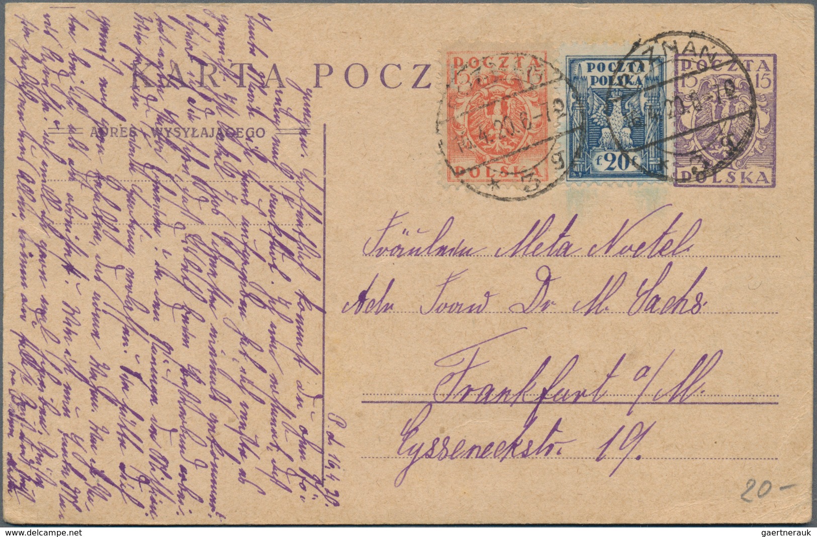 Polen: 1850/1954, covers/cards inc. prephilately (7, all Warszawa to Champaign producer Roederer Rei