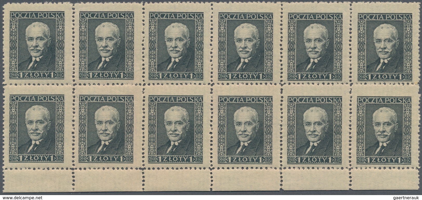 Polen: 1928, President Ignacy Mošcicki 1zl. Deep Grey On Vertical Striped Paper (16 Stripes) In A Lo - Brieven En Documenten