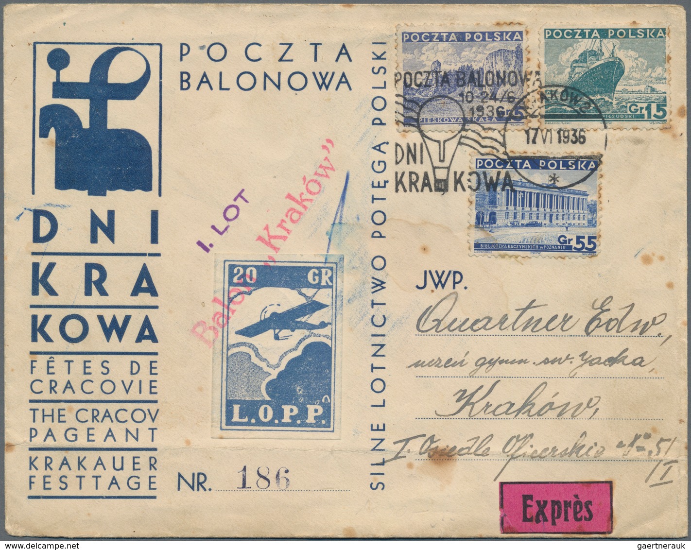 Polen: 1935/1936, BALLOON MAIL, Lot Of Five Entires (four Covers And One Upratd Stationery Cards), V - Brieven En Documenten