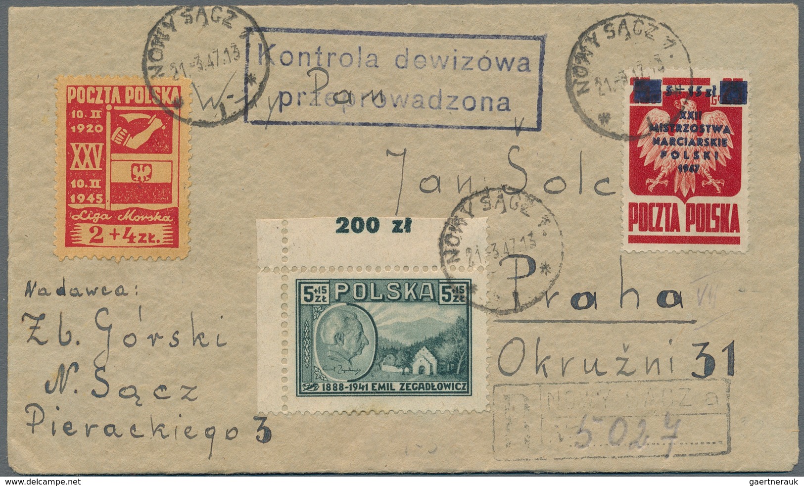 Polen: 1946/1947, Group Of Four Registered Covers From Kłodzko Resp. Nowy Sącz To Prague/Czechoslova - Covers & Documents