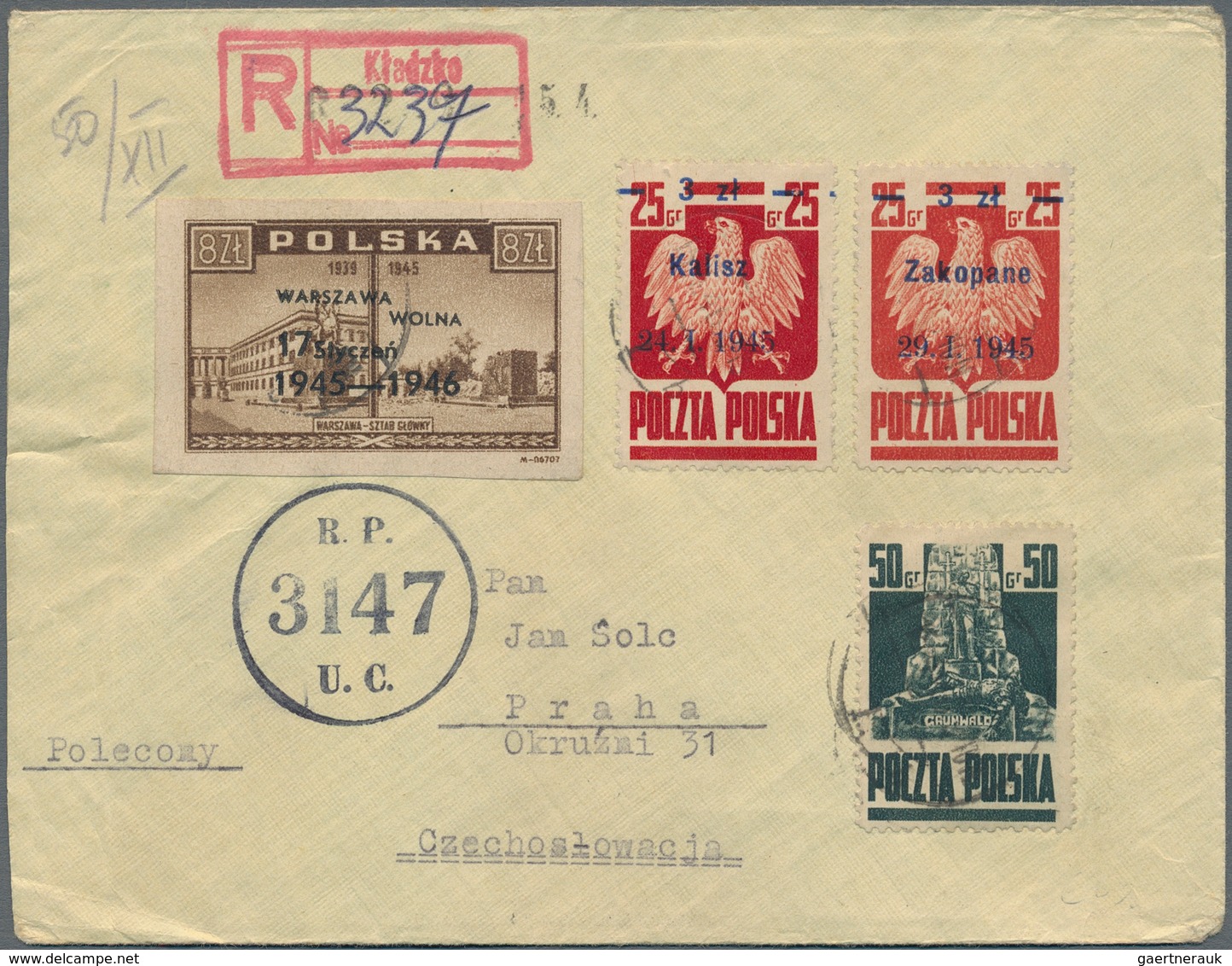 Polen: 1946/1947, Group Of Four Registered Covers From Kłodzko Resp. Nowy Sącz To Prague/Czechoslova - Covers & Documents