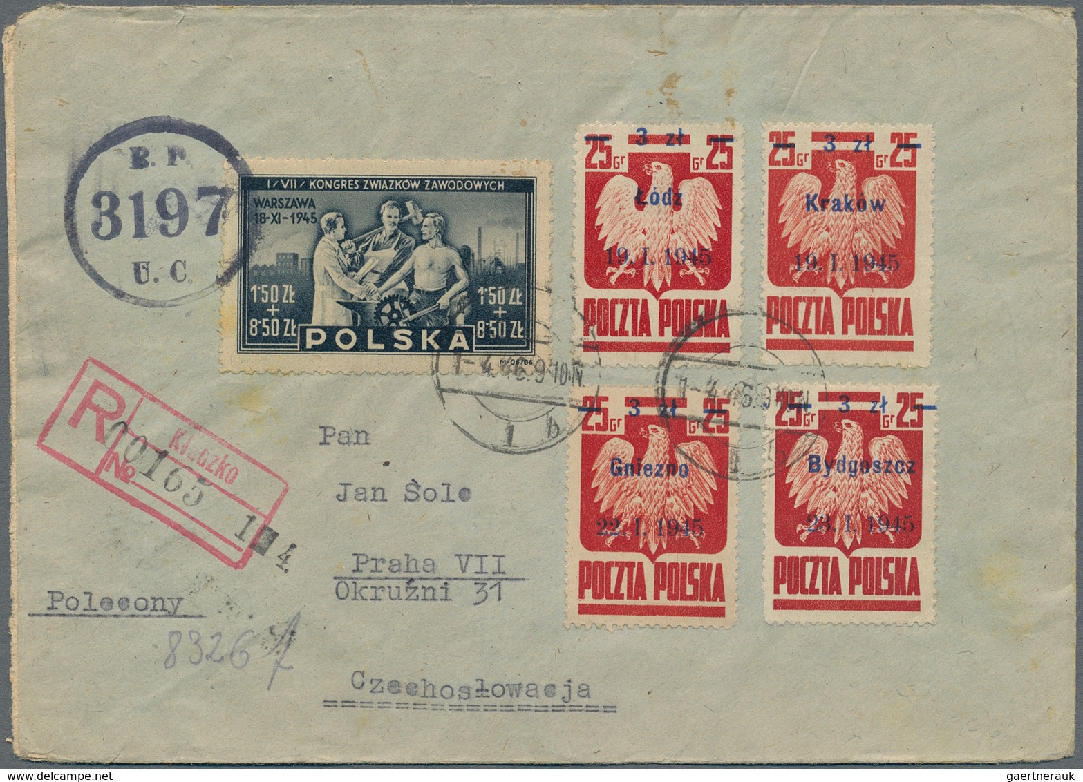 Polen: 1946/1947, Group Of Four Registered Covers From Kłodzko Resp. Nowy Sącz To Prague/Czechoslova - Cartas & Documentos