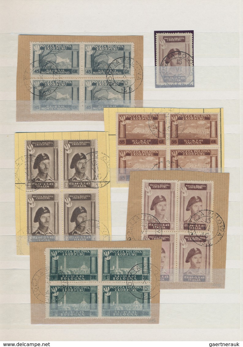 Polen - Besonderheiten: 1945/1946, Polish Corps In Italy, Assortment Of 37 Used (mainly Blocks Of Fo - Other & Unclassified