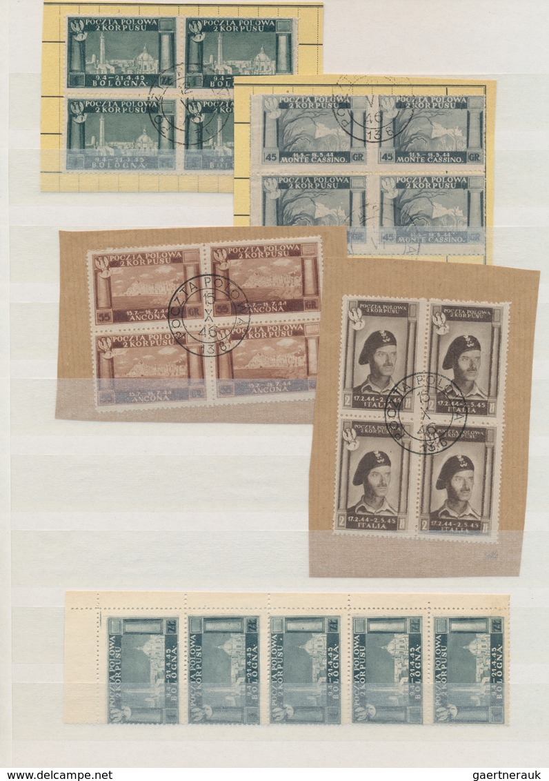 Polen - Besonderheiten: 1945/1946, Polish Corps In Italy, Assortment Of 37 Used (mainly Blocks Of Fo - Other & Unclassified