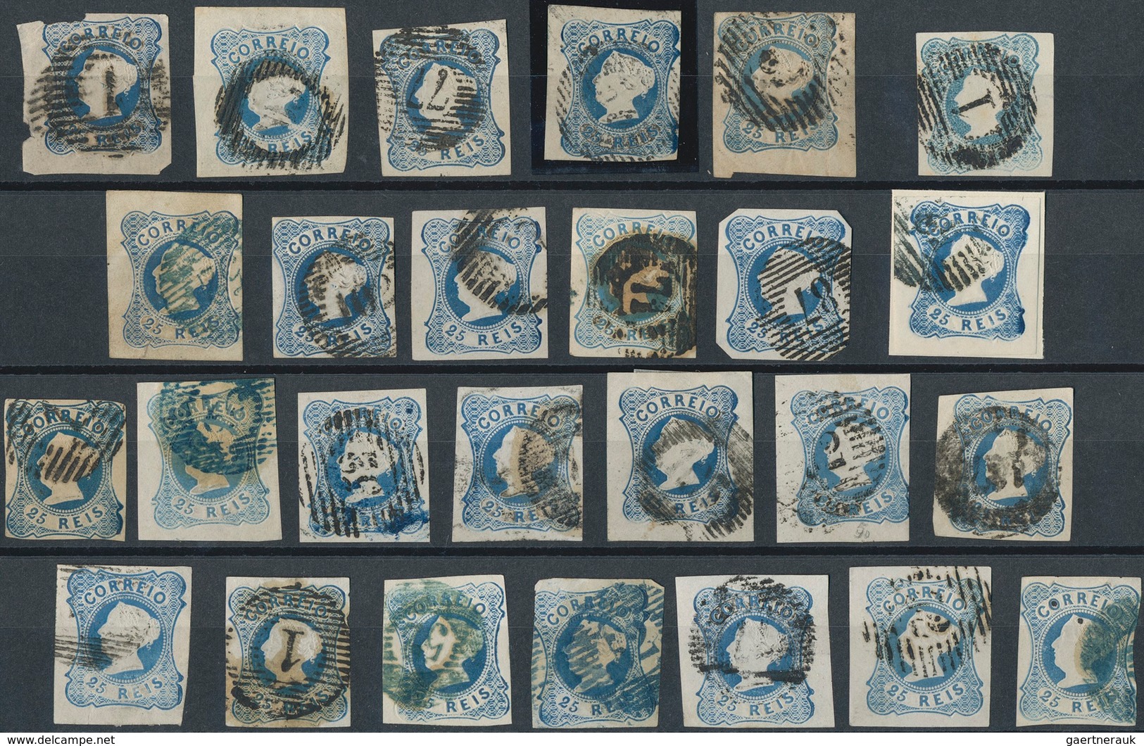 Portugal: 1853, Maria 25 R., 95 Copies Of Both Types (light And Dark Blue, Some With Shades To Green - Sonstige & Ohne Zuordnung