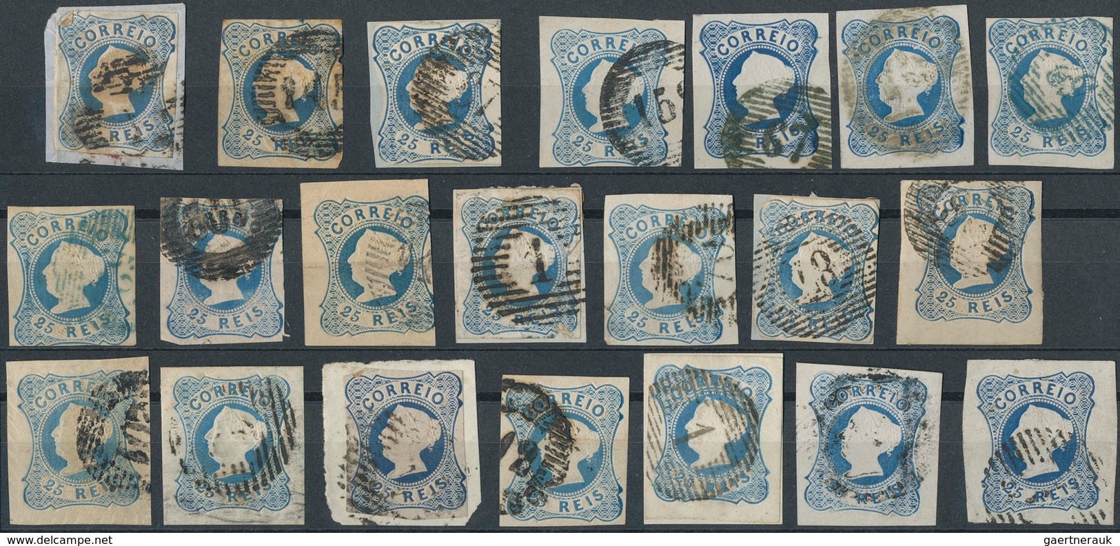 Portugal: 1853, Maria 25 R., 95 Copies Of Both Types (light And Dark Blue, Some With Shades To Green - Otros & Sin Clasificación