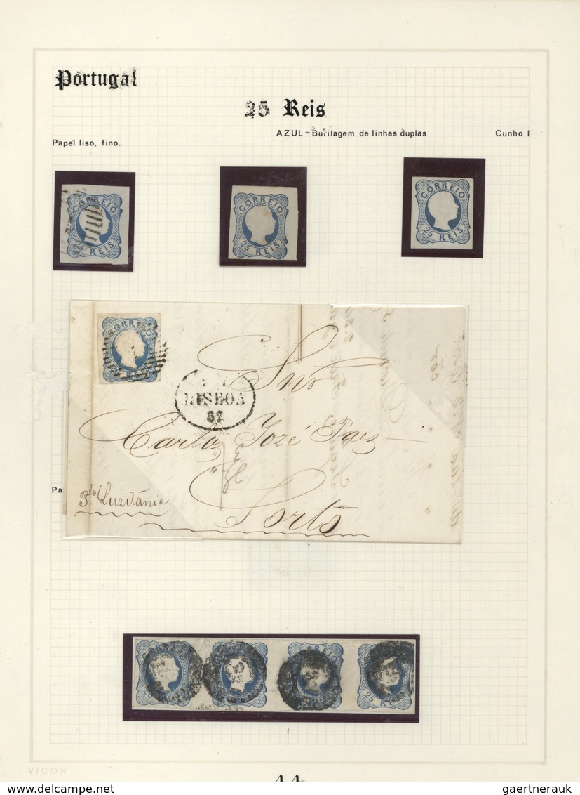 Portugal: 1853/1864, specialised exhibit collection of embossed first issues on apprx. 70 album page