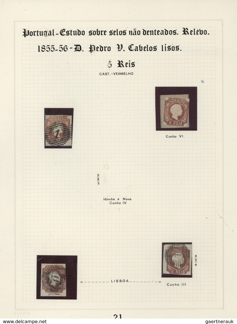 Portugal: 1853/1864, specialised exhibit collection of embossed first issues on apprx. 70 album page