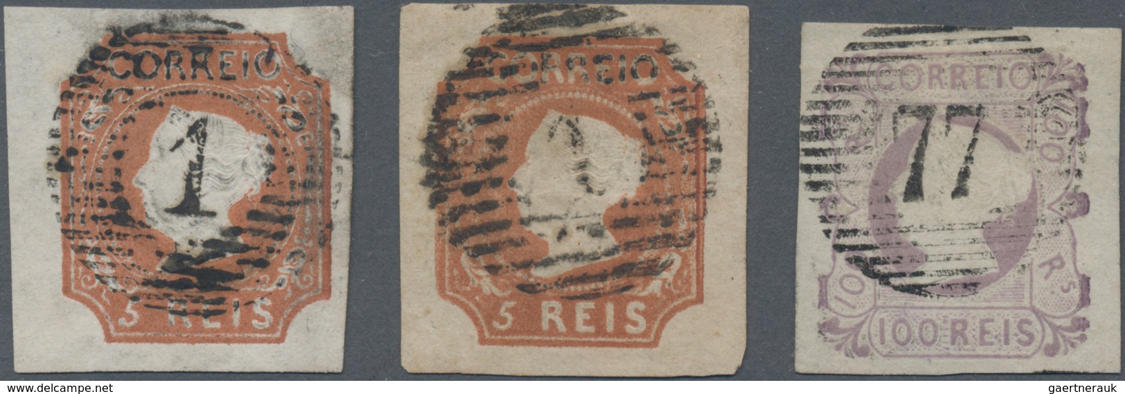 Portugal: 1853/1870, Maria II. 5 R. Brown, Two Copies With Magnificent Wide Margins And Fresh Colour - Autres & Non Classés