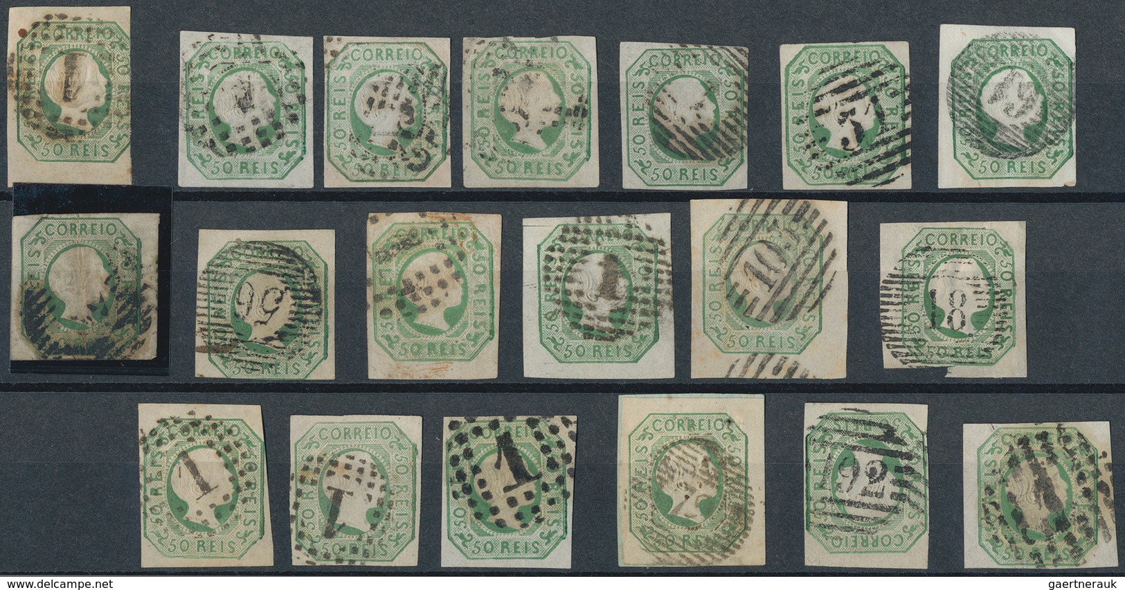 Portugal: 1855, Pedro 50 R. Green, Lot Of 51 Used Copies. Mostly In Good Condition, Some With Very G - Otros & Sin Clasificación