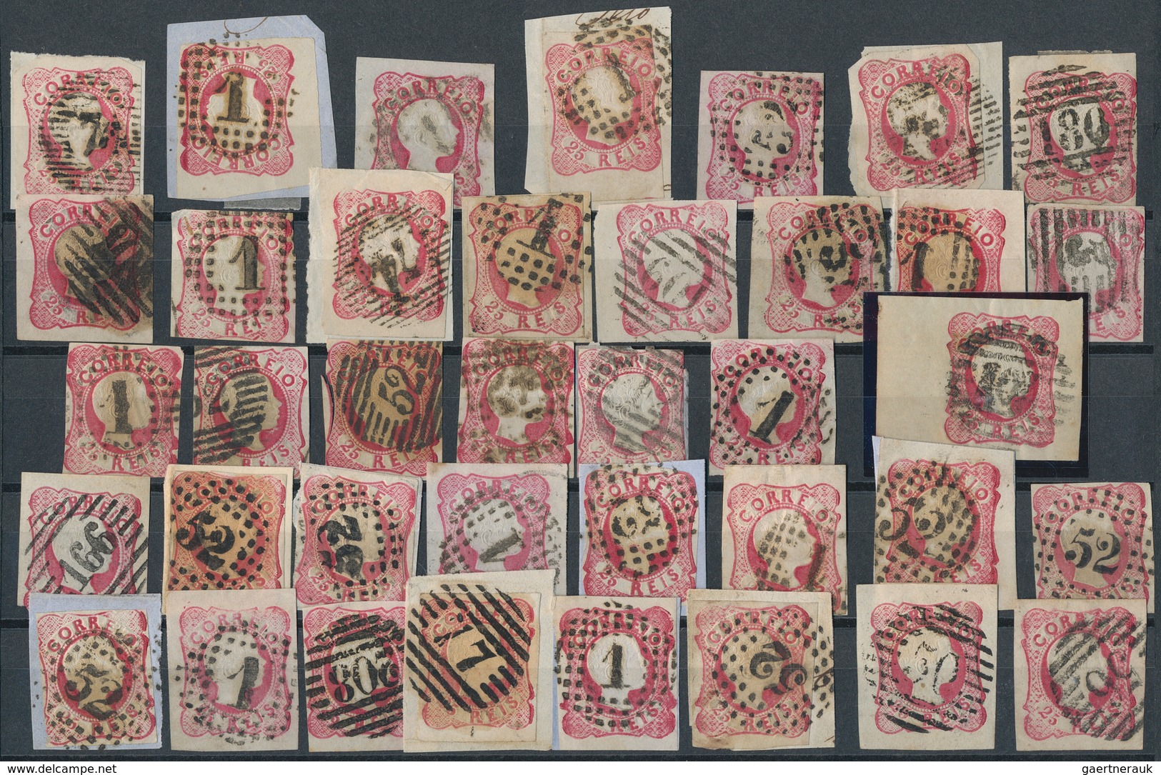 Portugal: 1858, Pedro 25 R. Pink, At Least 290 Copies Used Or On Piece. Interesting Shades And Types - Autres & Non Classés