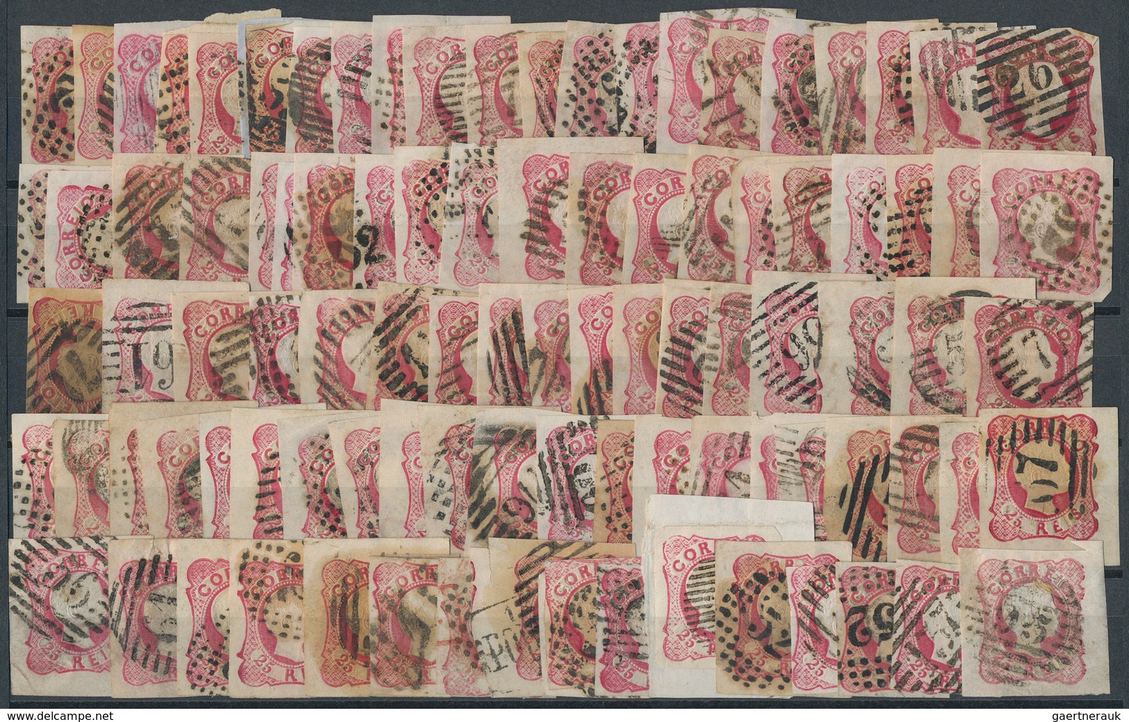 Portugal: 1858, Pedro 25 R. Pink, At Least 290 Copies Used Or On Piece. Interesting Shades And Types - Otros & Sin Clasificación