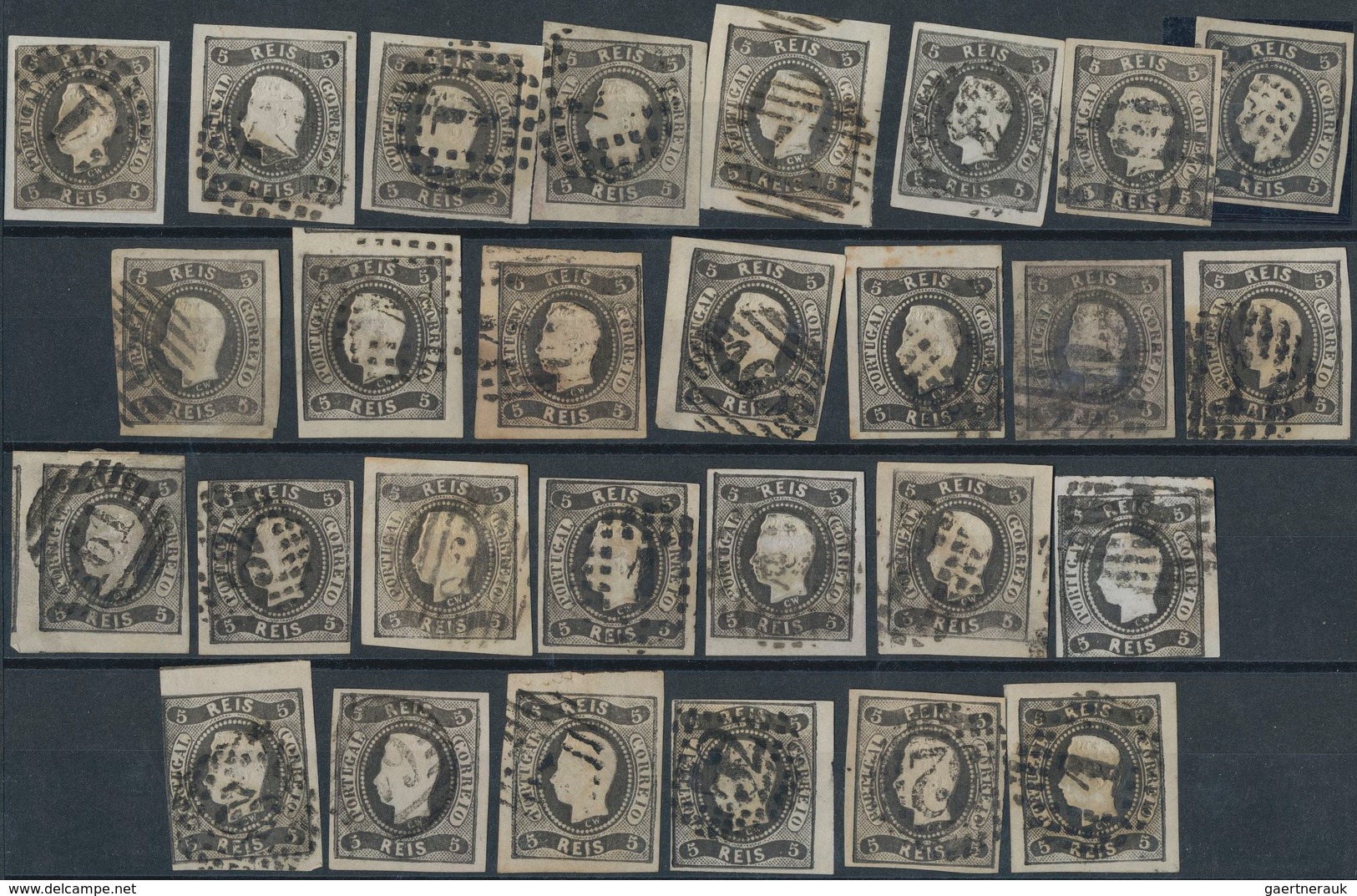 Portugal: 1866, Luis I. "Fita Curva" 5 R. Black & 10 R. Yellow, Nice Lot With More Than 90 Copies Of - Other & Unclassified