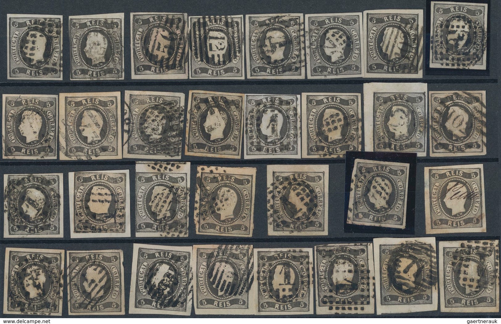 Portugal: 1866, Luis I. "Fita Curva" 5 R. Black & 10 R. Yellow, Nice Lot With More Than 90 Copies Of - Other & Unclassified