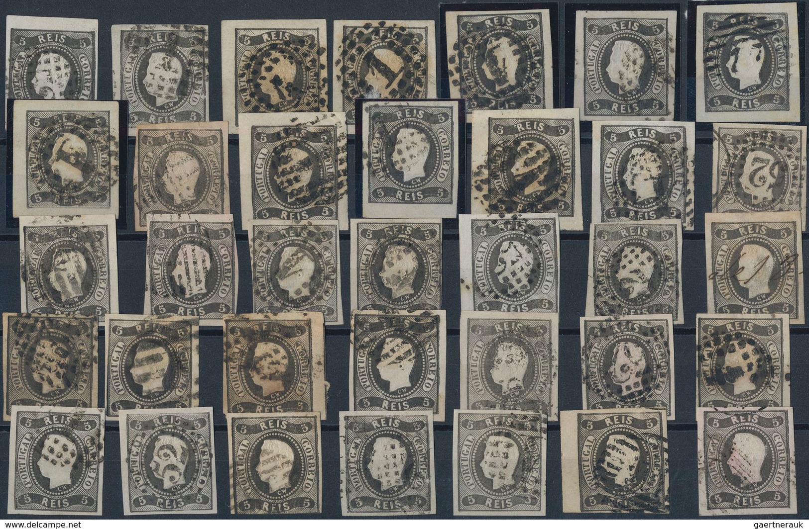 Portugal: 1866, Luis I. "Fita Curva" 5 R. Black & 10 R. Yellow, Nice Lot With More Than 90 Copies Of - Other & Unclassified