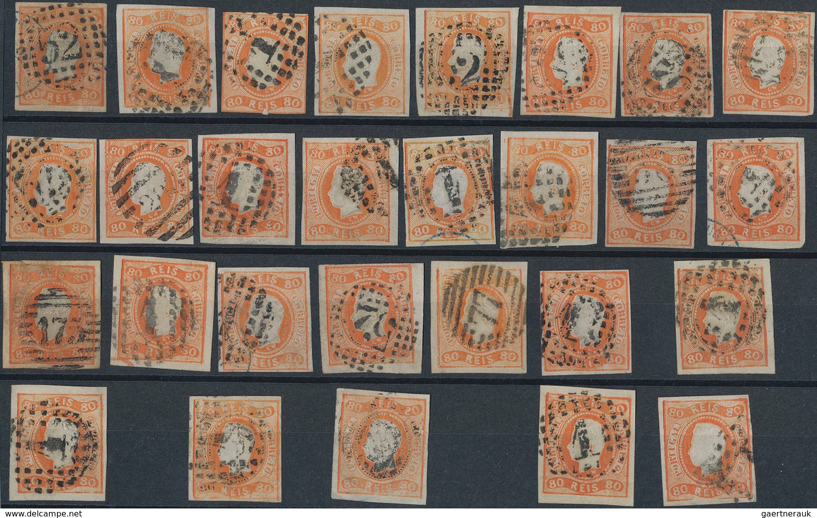 Portugal: 1866, Luis I. "Fita Curva" 80 R. Orange, Lot Of 41 Used Copies, Many With A Good Margin An - Other & Unclassified