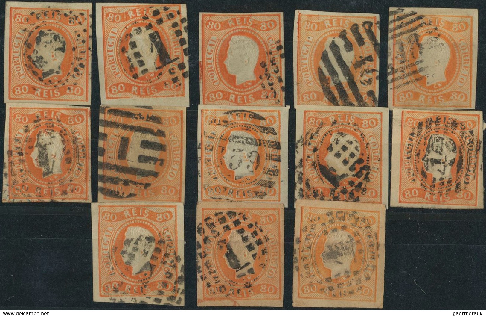 Portugal: 1866, Luis I. "Fita Curva" 80 R. Orange, Lot Of 41 Used Copies, Many With A Good Margin An - Other & Unclassified