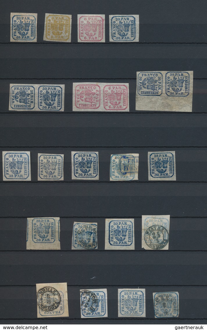 Rumänien: 1862/1864, Coat Of Arms "Eagle/Bull's Head", Almost Exclusively 30par. Blue, Specialised C - Used Stamps