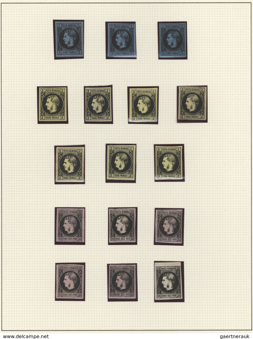 Rumänien: 1866/1867, Carol Heads Imperforate, Mint Collection Of 16 Stamps Neatly Arranged On Album - Used Stamps