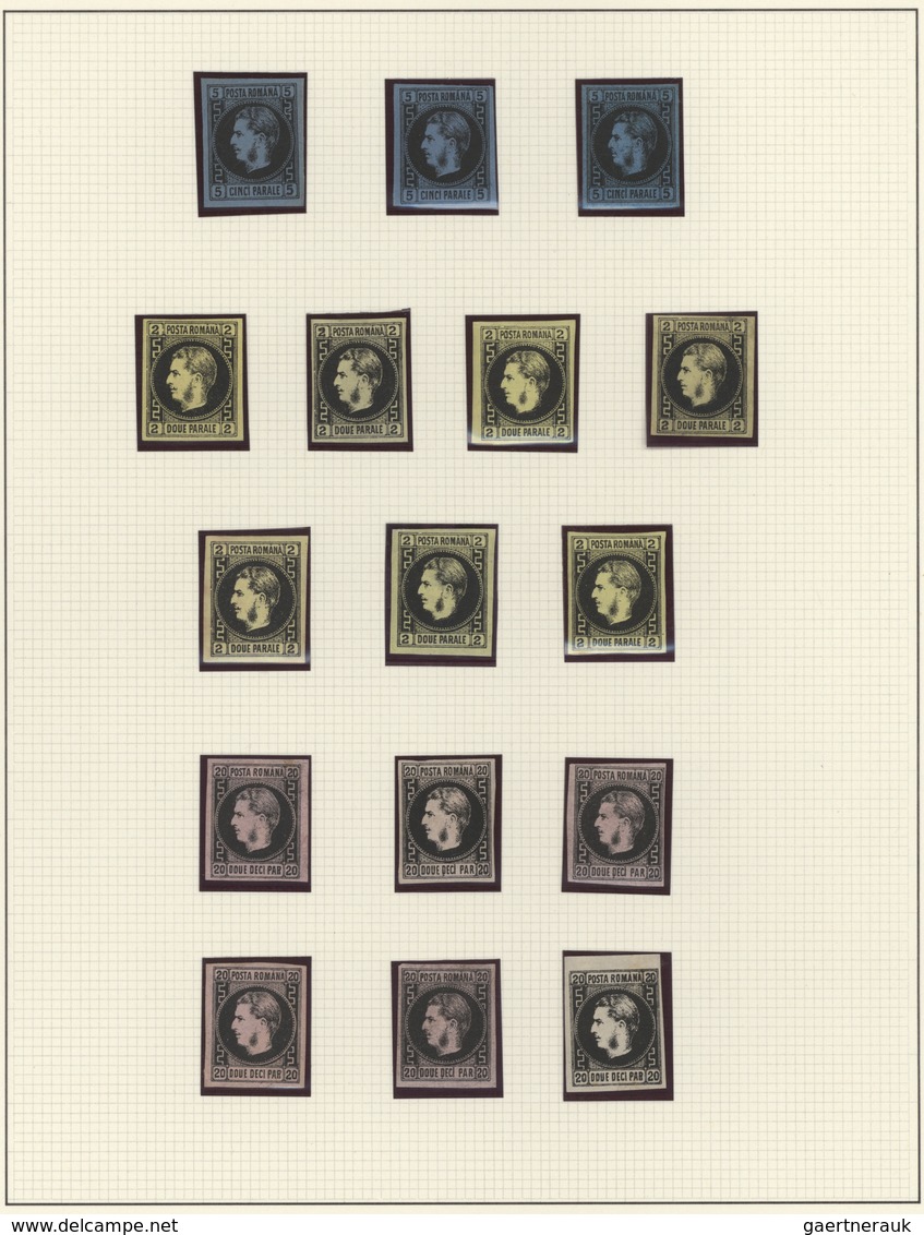 Rumänien: 1866/1867, Carol Heads Imperforate, Mint Collection Of 16 Stamps Neatly Arranged On Album - Gebruikt