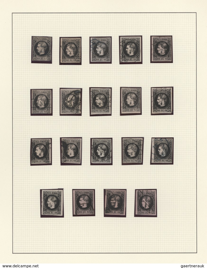 Rumänien: 1866/1867, Carol Heads Imperforate, Used Collection Of 31 Stamps Neatly Arranged On Album - Used Stamps