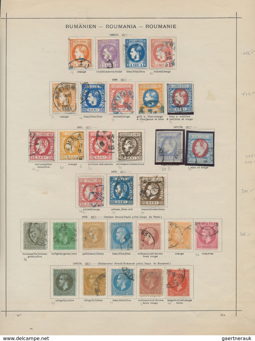 Rumänien: 1868-1880, Two Old Album Pages Containing Classic Imperf And Perf Issues, 15 Stamps Ex Sc. - Oblitérés