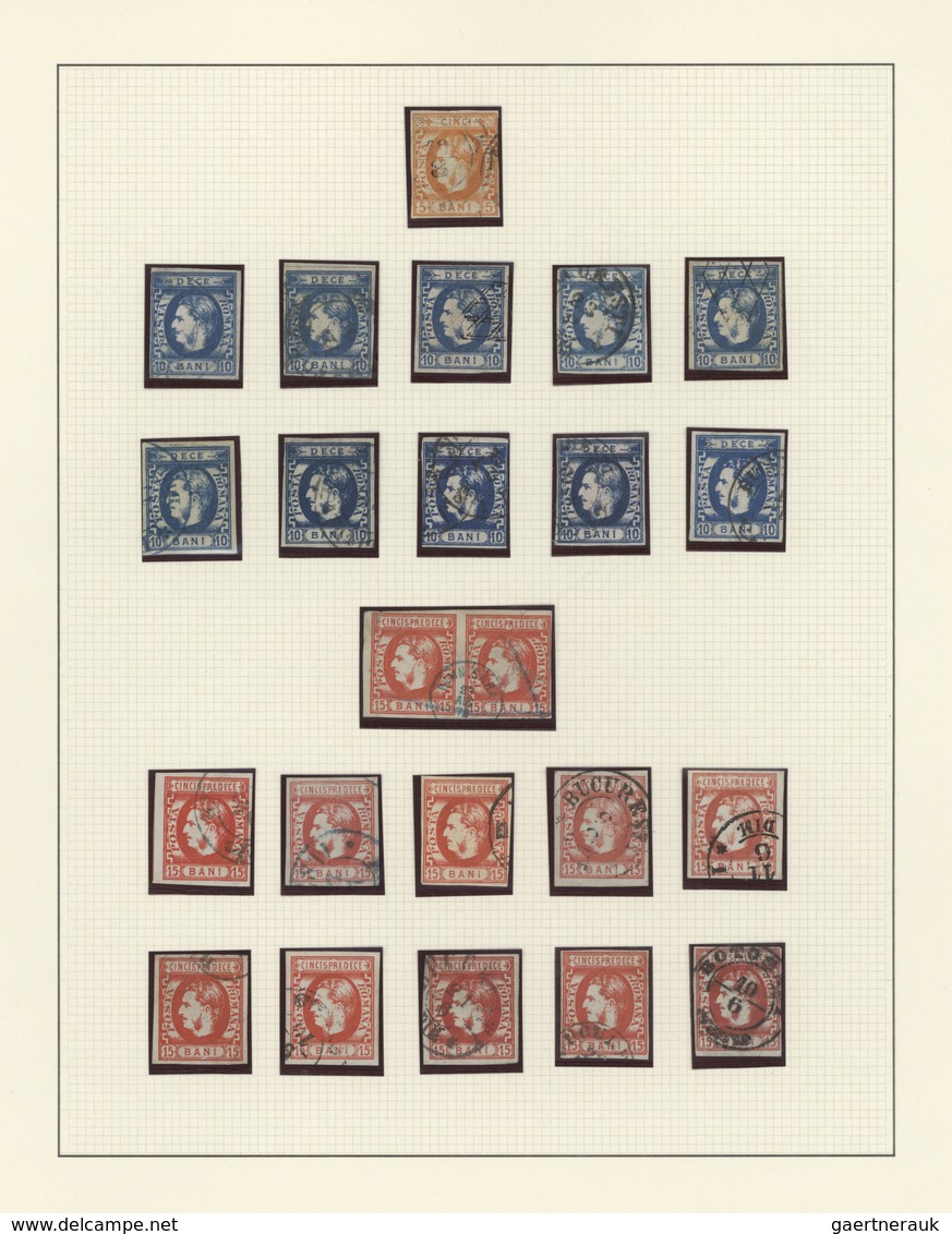 Rumänien: 1869, Carol Heads Imperforate, Used Collection Of 70 Stamps Neatly Arranged On Album Pages - Used Stamps