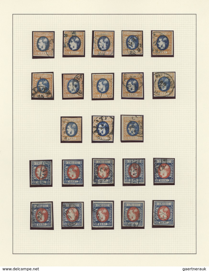 Rumänien: 1869, Carol Heads Imperforate, Used Collection Of 70 Stamps Neatly Arranged On Album Pages - Used Stamps